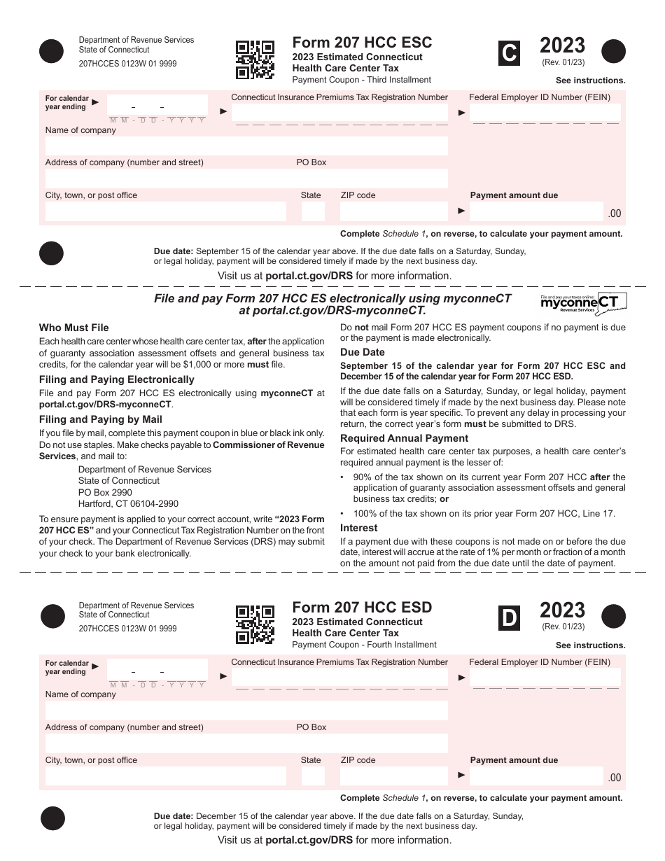 Form 207 HCC ES Estimated Connecticut Health Care Center Tax - Connecticut, Page 3