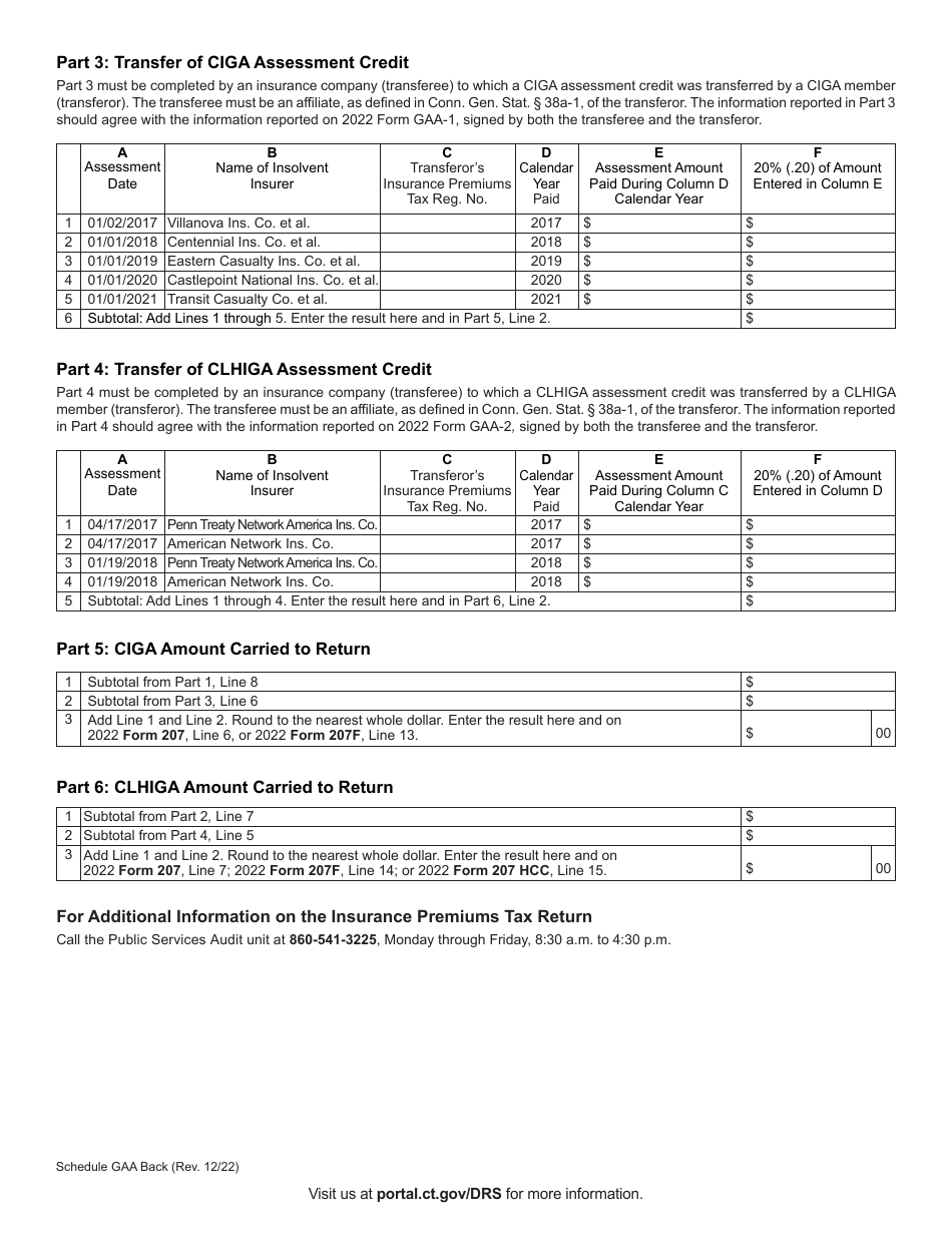Schedule GAA Insurance Guaranty Association Credit - Connecticut, Page 2