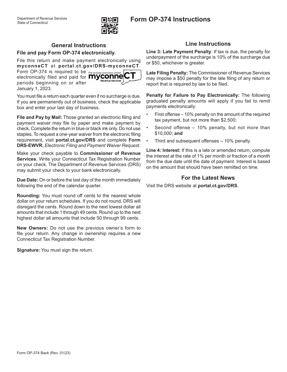 Form OP-374 Connecticut Dry Cleaning Establishment Surcharge Return - Connecticut, Page 2