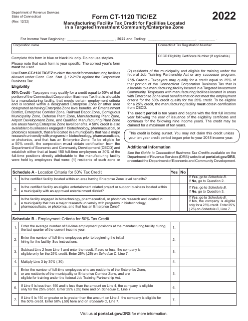 Form CT-1120 TIC/EZ 2022 Printable Pdf