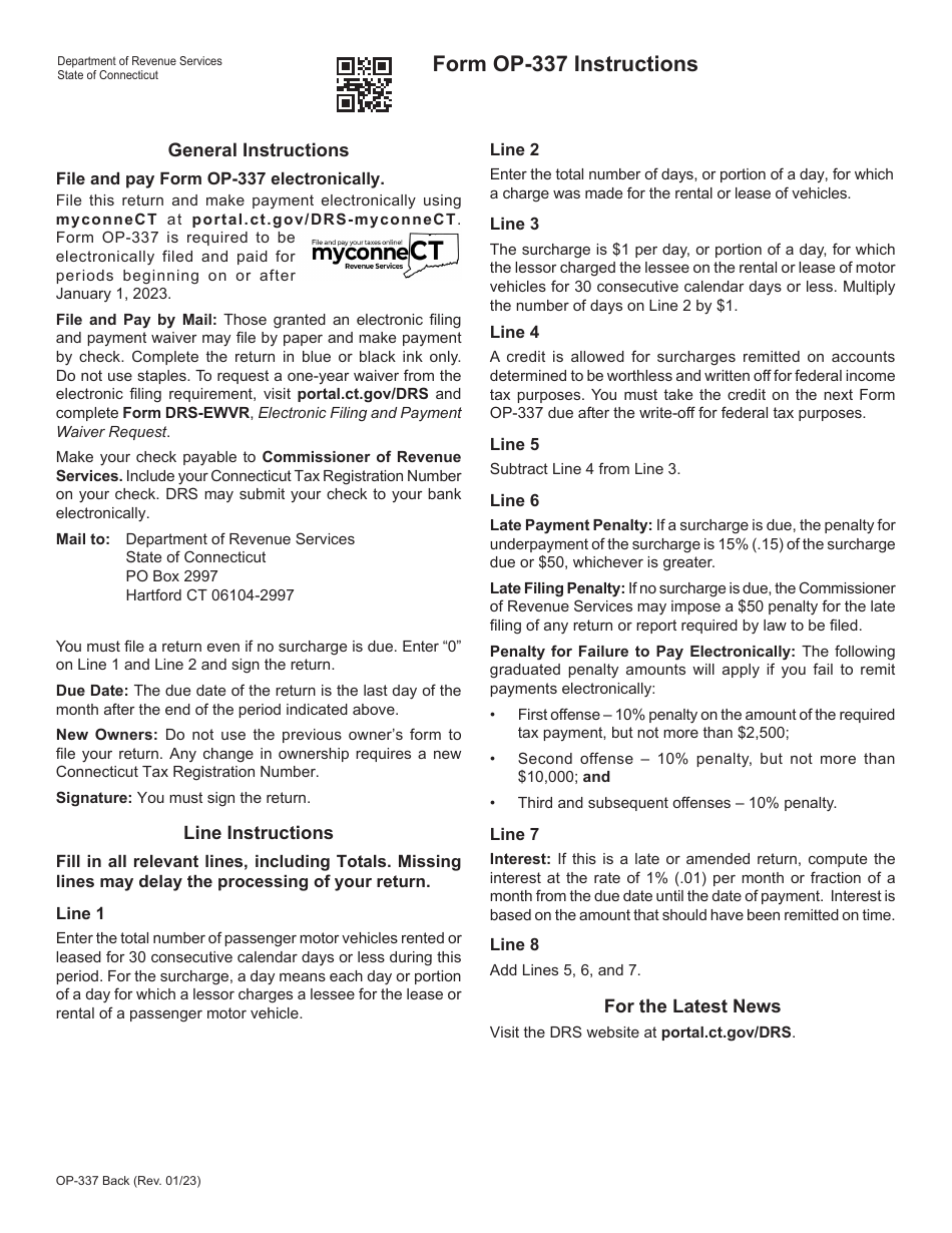 Form OP-337 Tourism Surcharge Return on the Rental / Leasing of Passenger Motor Vehicles - Connecticut, Page 2