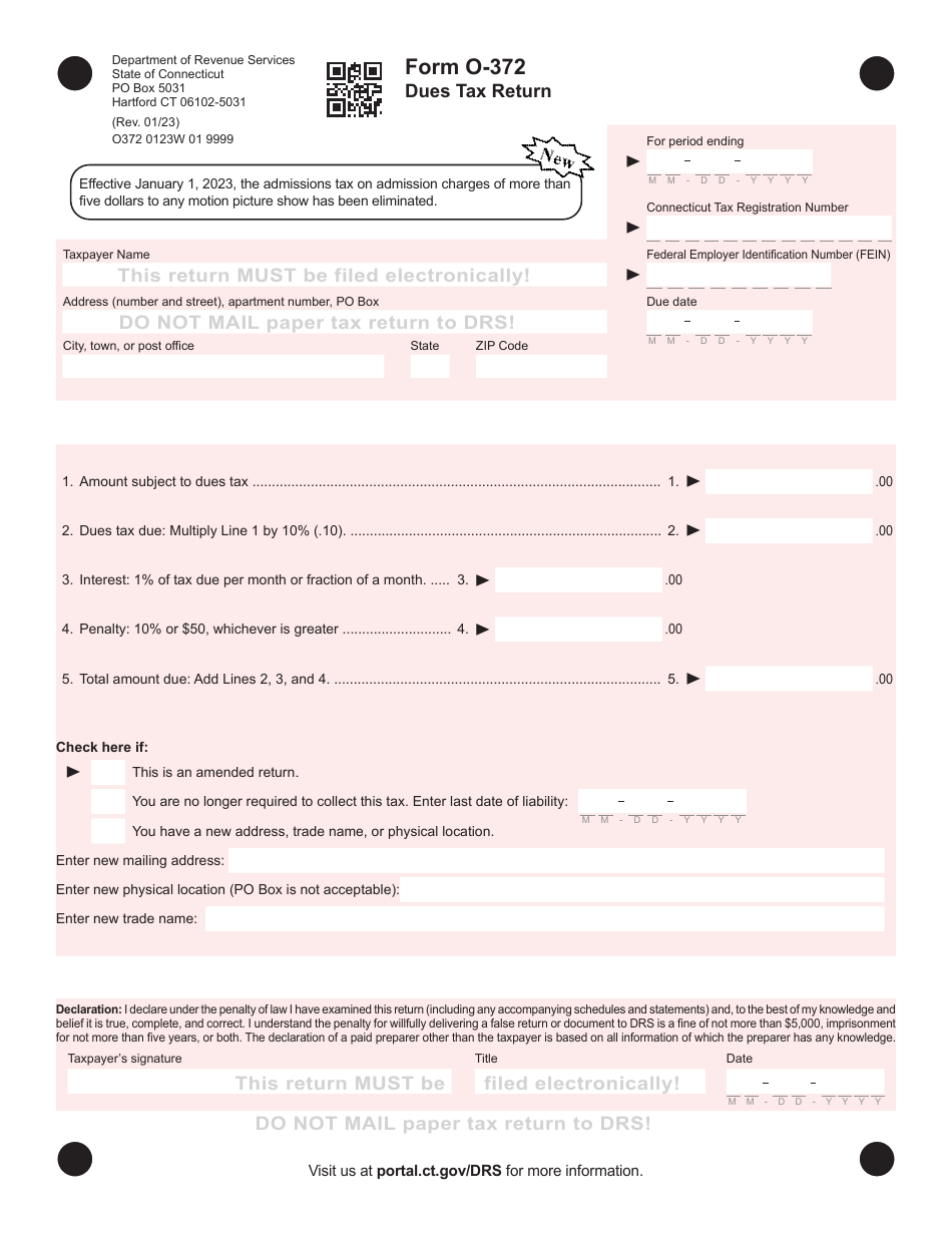 Form O-372 Dues Tax Return - Connecticut, Page 1
