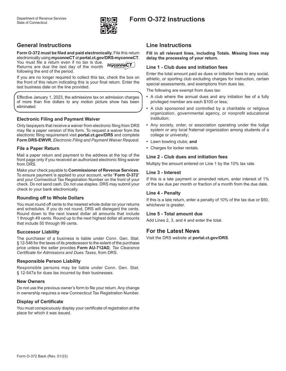 Form O-372 Dues Tax Return - Connecticut, Page 2