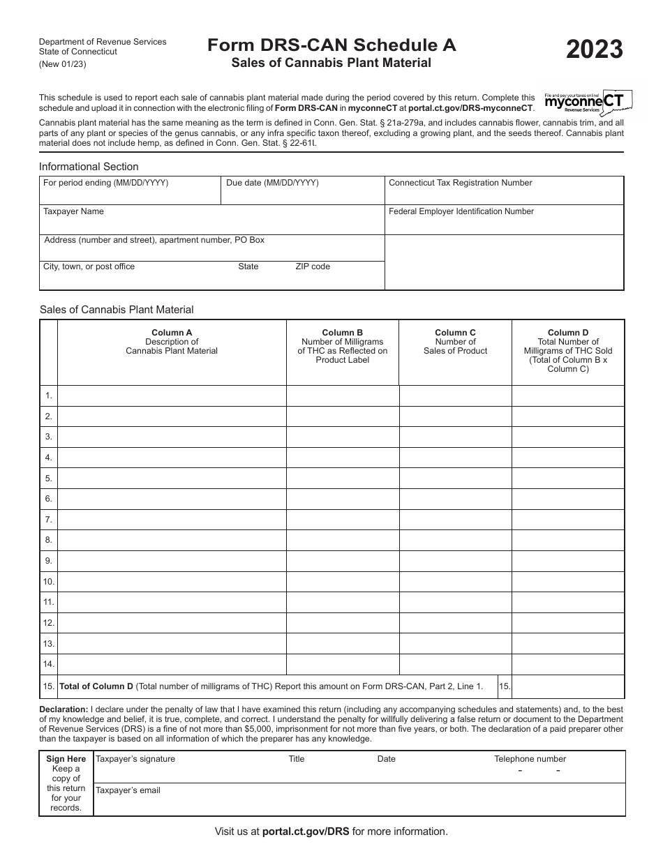 Form DRS-CAN Schedule A Sales of Cannabis Plant Material - Connecticut, Page 1
