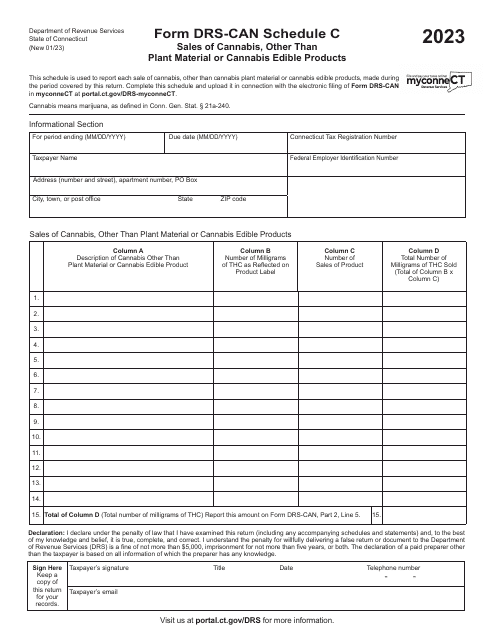 Form DRS-CAN Schedule C Sales of Cannabis, Other Than Plant Material or Cannabis Edible Products - Connecticut, 2023