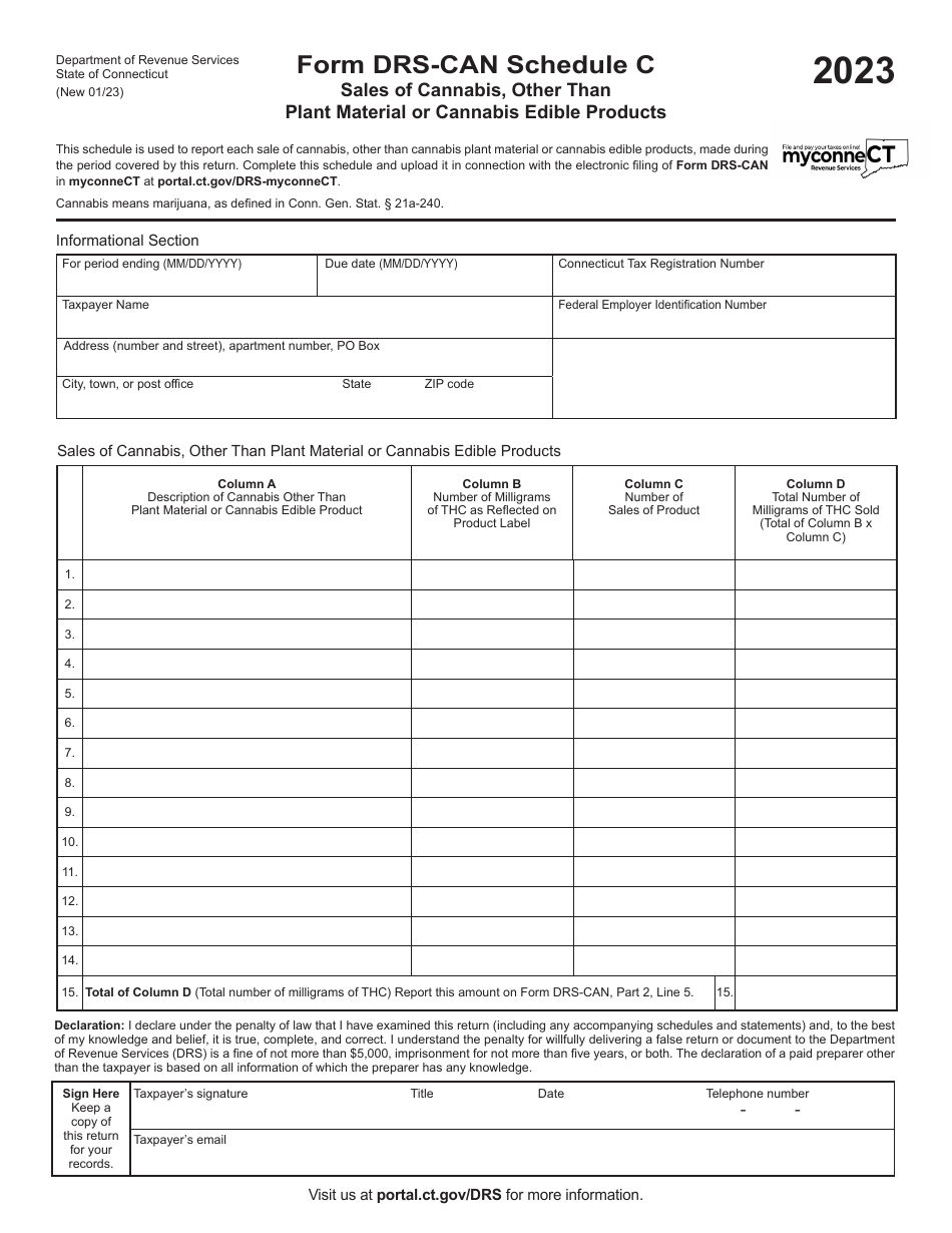 Form DRS-CAN Schedule C Sales of Cannabis, Other Than Plant Material or Cannabis Edible Products - Connecticut, Page 1