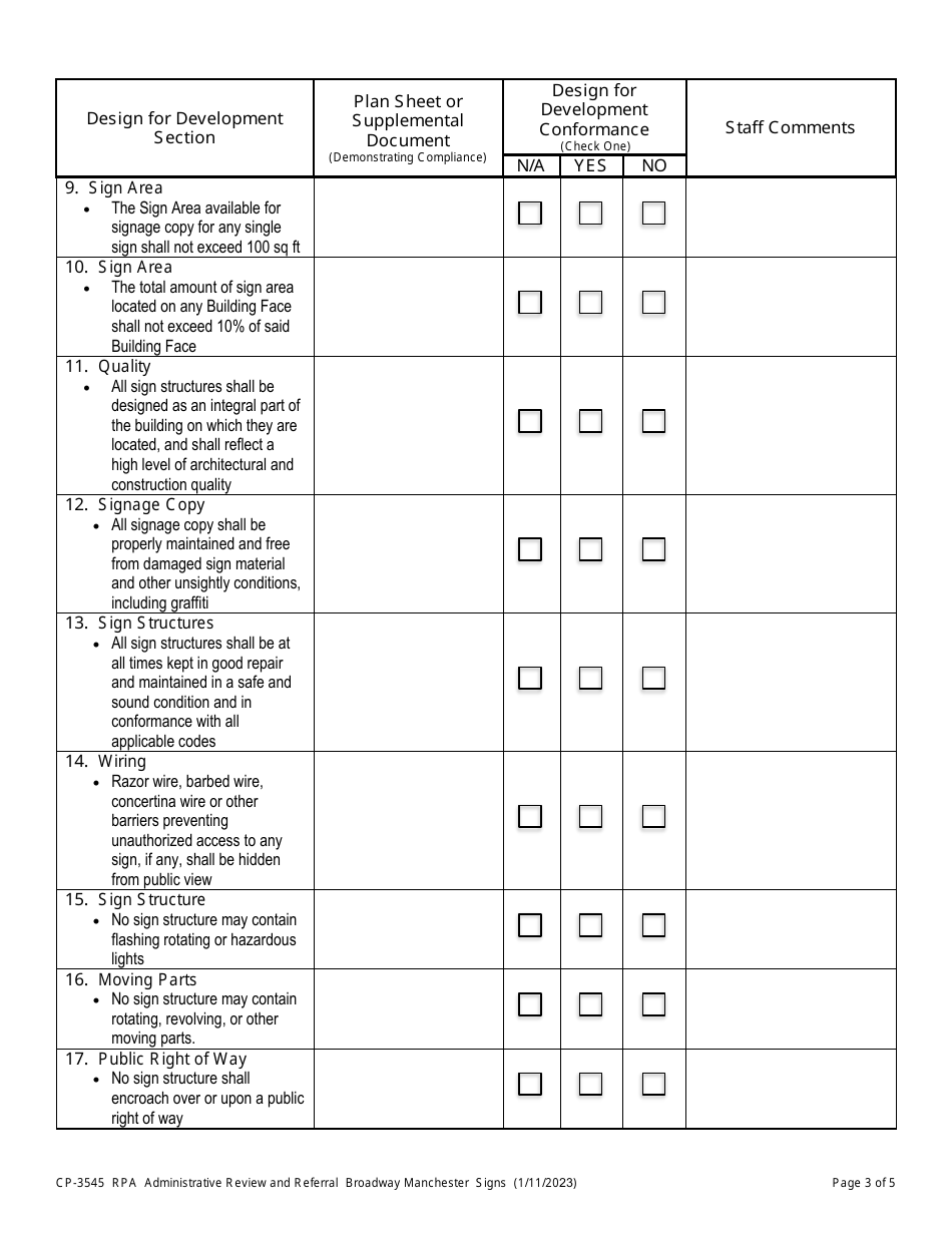 Form CP-3545 Redevelopment Project Area - Broadway Manchester Design for Development - Signs - Administrative Review and Referral - City of Los Angeles, California, Page 3