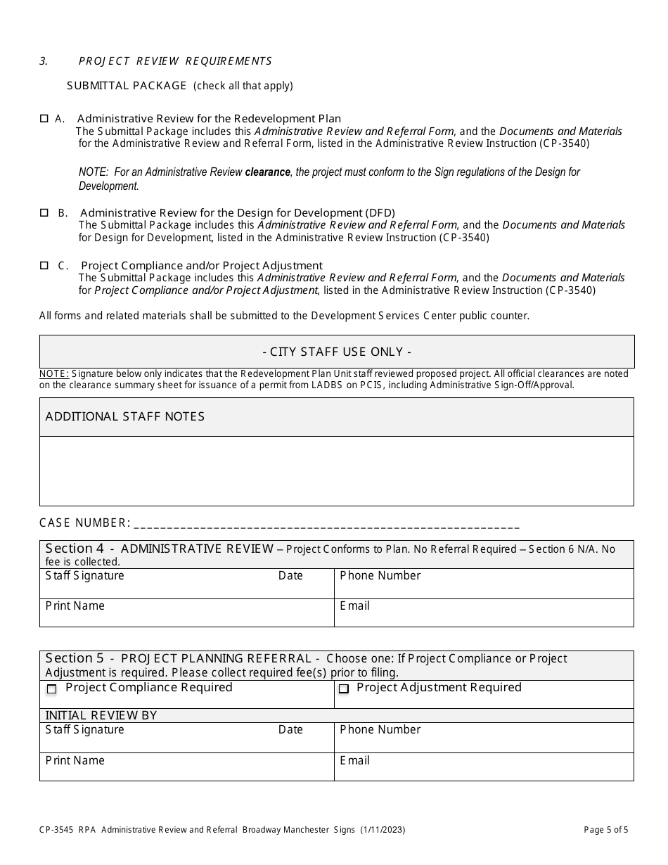 Form CP-3545 Redevelopment Project Area - Broadway Manchester Design for Development - Signs - Administrative Review and Referral - City of Los Angeles, California, Page 5