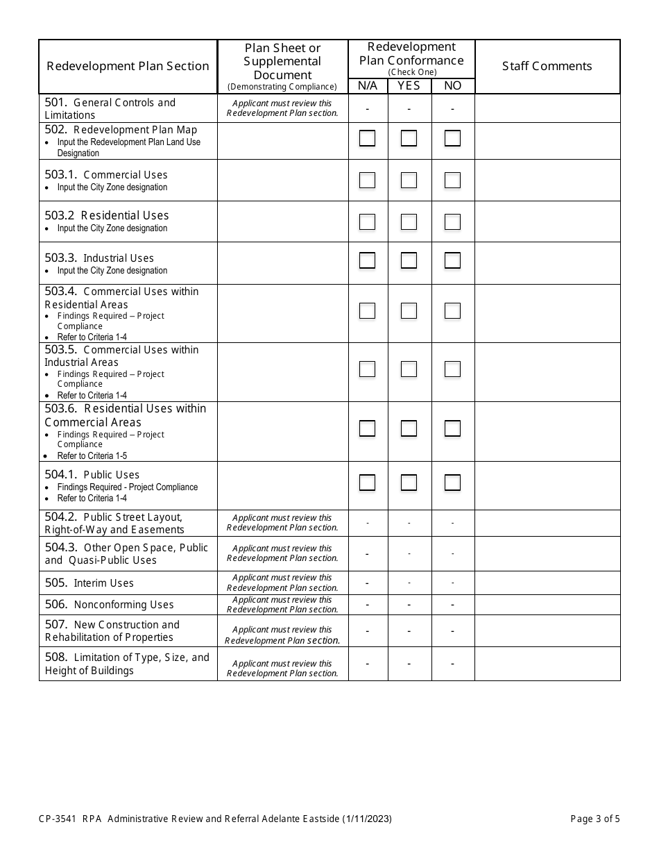 Form CP-3541 Redevelopment Project Area - Adelante Eastside - Administrative Review and Referral - City of Los Angeles, California, Page 3