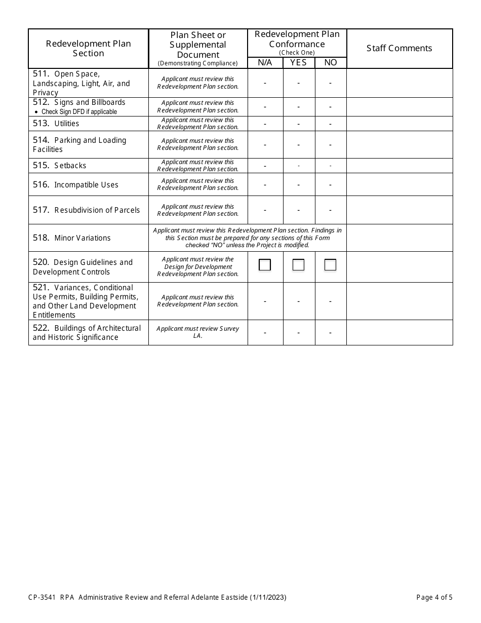Form CP-3541 Redevelopment Project Area - Adelante Eastside - Administrative Review and Referral - City of Los Angeles, California, Page 4