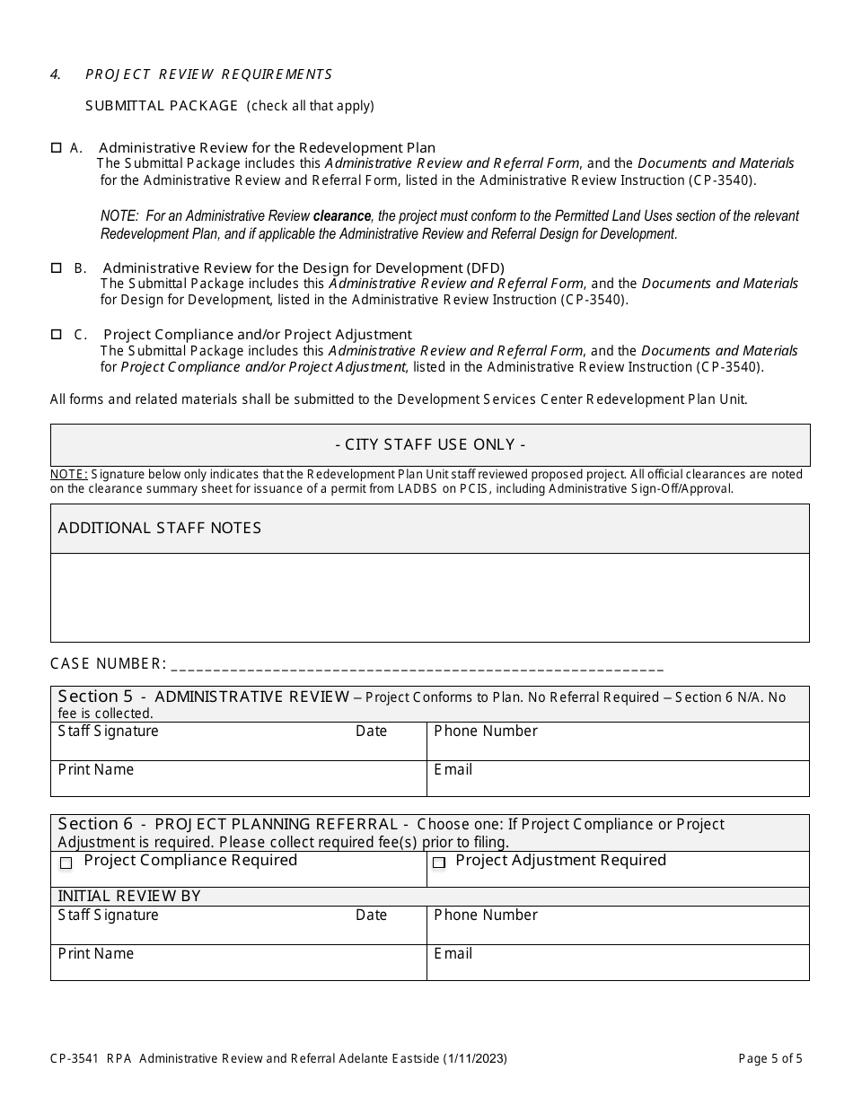 Form CP-3541 Redevelopment Project Area - Adelante Eastside - Administrative Review and Referral - City of Los Angeles, California, Page 5