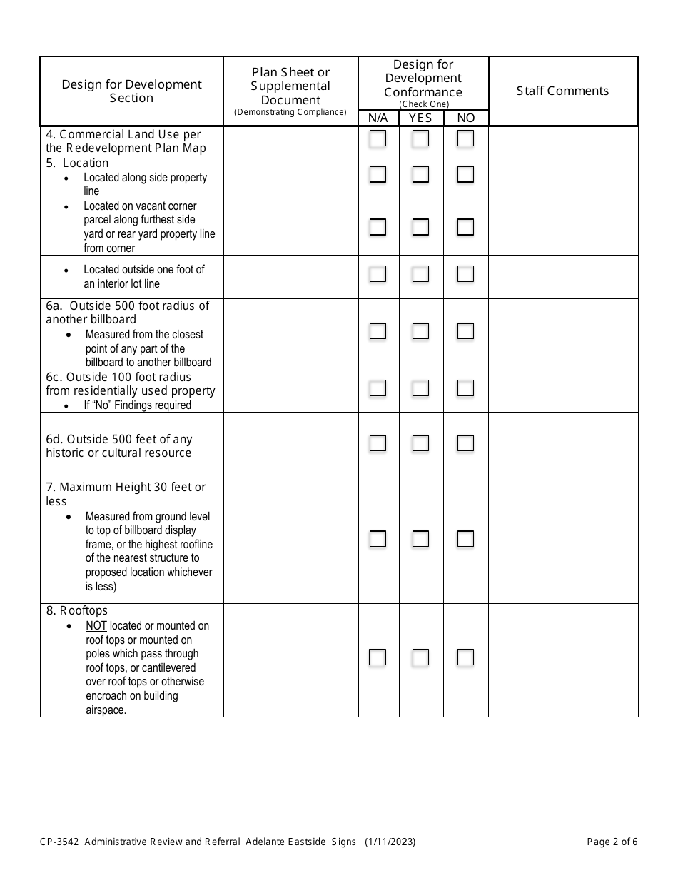 Form CP-3542 Redevelopment Project Area - Adelante Eastside Design for Development - Signs - Administrative Review and Referral - ity of Los Angeles, California, Page 2