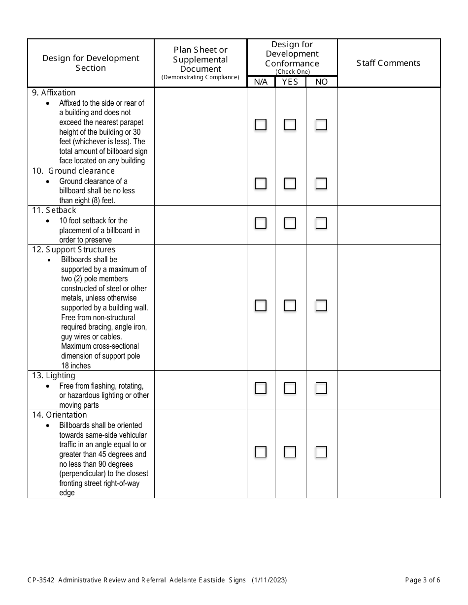 Form CP-3542 Redevelopment Project Area - Adelante Eastside Design for Development - Signs - Administrative Review and Referral - ity of Los Angeles, California, Page 3