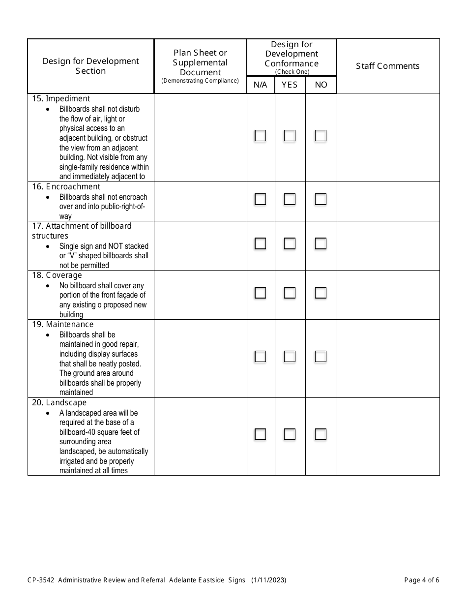Form CP-3542 Redevelopment Project Area - Adelante Eastside Design for Development - Signs - Administrative Review and Referral - ity of Los Angeles, California, Page 4