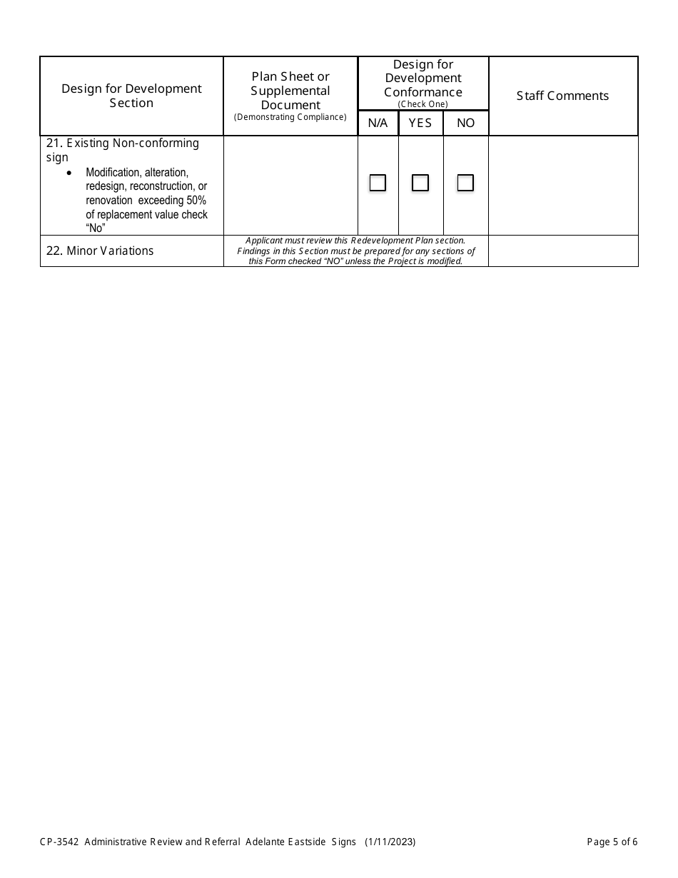 Form CP-3542 Redevelopment Project Area - Adelante Eastside Design for Development - Signs - Administrative Review and Referral - ity of Los Angeles, California, Page 5