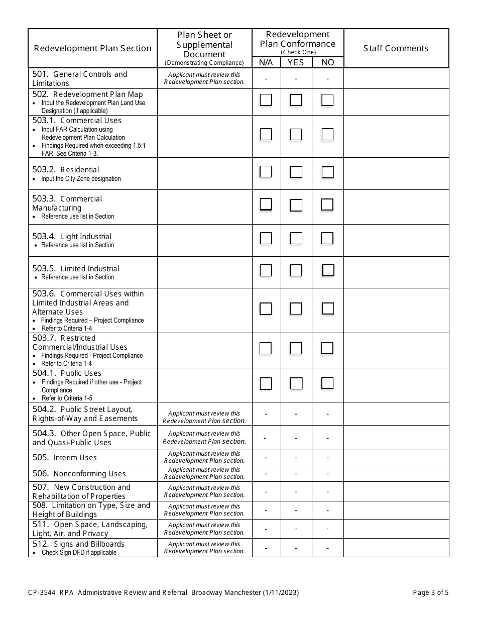 Form CP-3544 Redevelopment Project Area - Broadway Manchester - Administrative Review and Referral - City of Los Angeles, California, Page 3