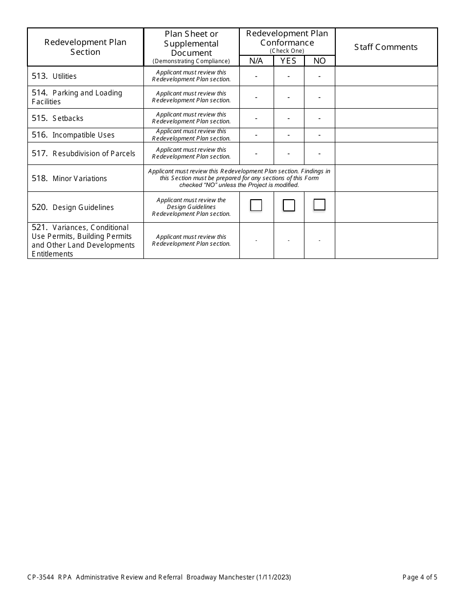 Form CP-3544 Redevelopment Project Area - Broadway Manchester - Administrative Review and Referral - City of Los Angeles, California, Page 4