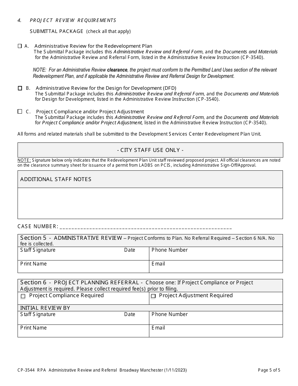 Form CP-3544 Redevelopment Project Area - Broadway Manchester - Administrative Review and Referral - City of Los Angeles, California, Page 5