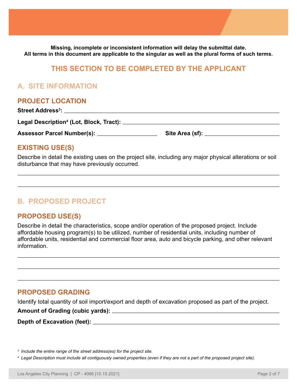 Form CP-4066 AB 168 Notice of Intent for Sb 35 Projects Referral Form - City of Los Angeles, California, Page 2
