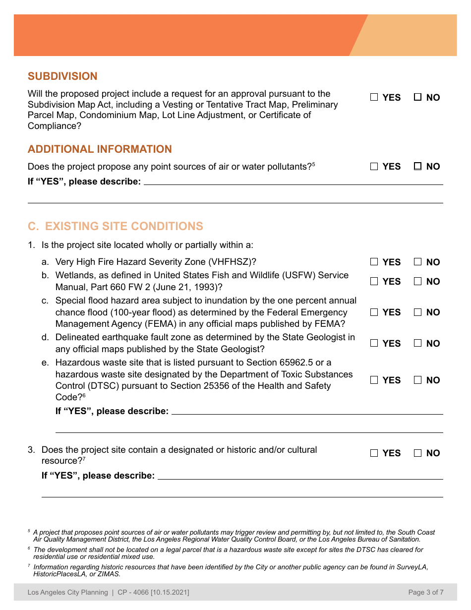 Form CP-4066 AB 168 Notice of Intent for Sb 35 Projects Referral Form - City of Los Angeles, California, Page 3