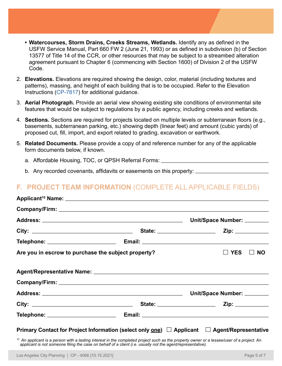 Form CP-4066 AB 168 Notice of Intent for Sb 35 Projects Referral Form - City of Los Angeles, California, Page 5