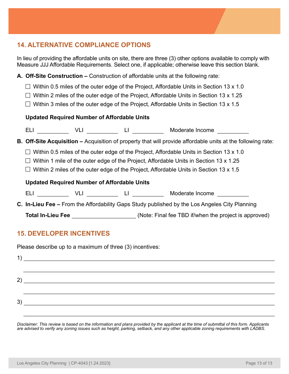 Form CP-4043 Affordable Housing Referral Form - City of Los Angeles, California, Page 13