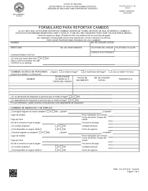 Formulario 2584-EGS Formulario Para Reportar Cambios - Nevada (Spanish)