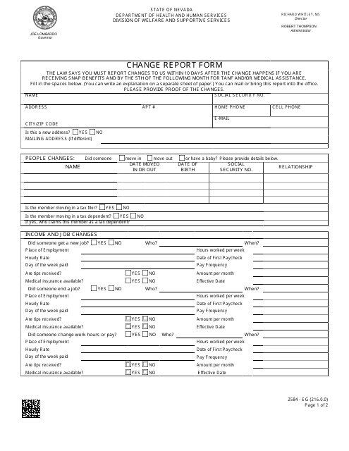 Form 2584-EG Change Report Form - Nevada
