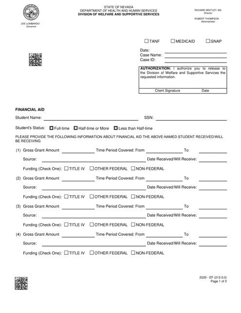 Form 2020-EF Financial Aid - Nevada