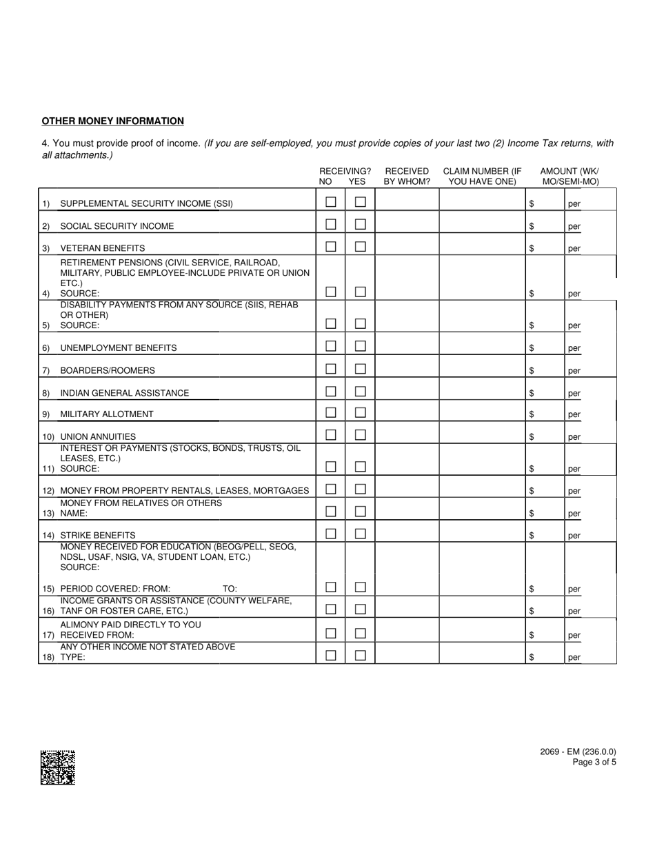 Form 2069-EM Parental Reimbursement Questionnaire - Nevada, Page 3