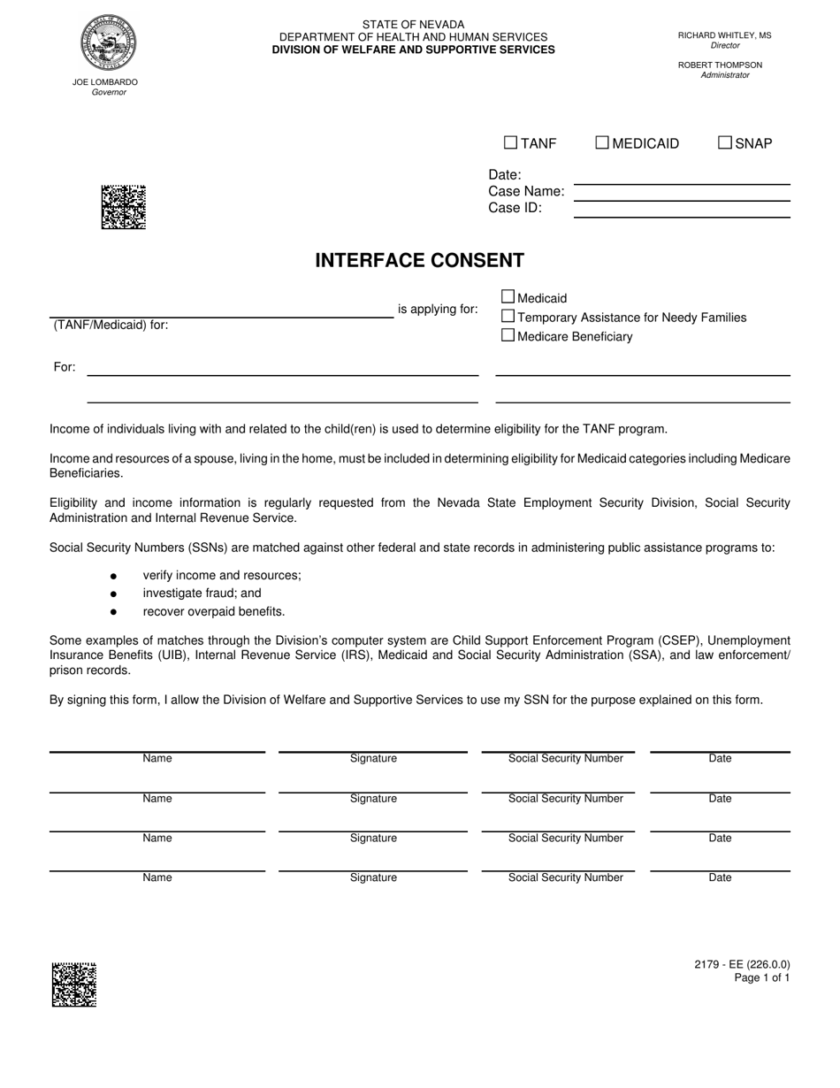 Form 2179-EE Interface Consent - Nevada, Page 1