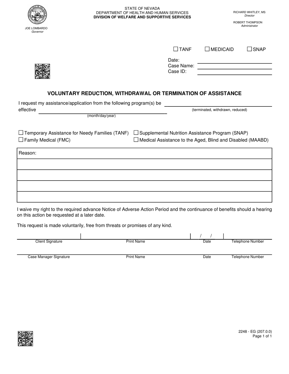 Form 2248-EG Voluntary Reduction, Withdrawal or Termination of Assistance - Nevada, Page 1