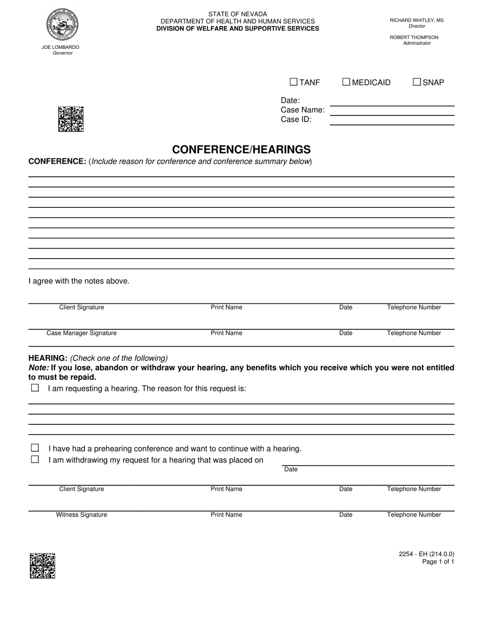 Form 2254-EH Conference / Hearings - Nevada, Page 1