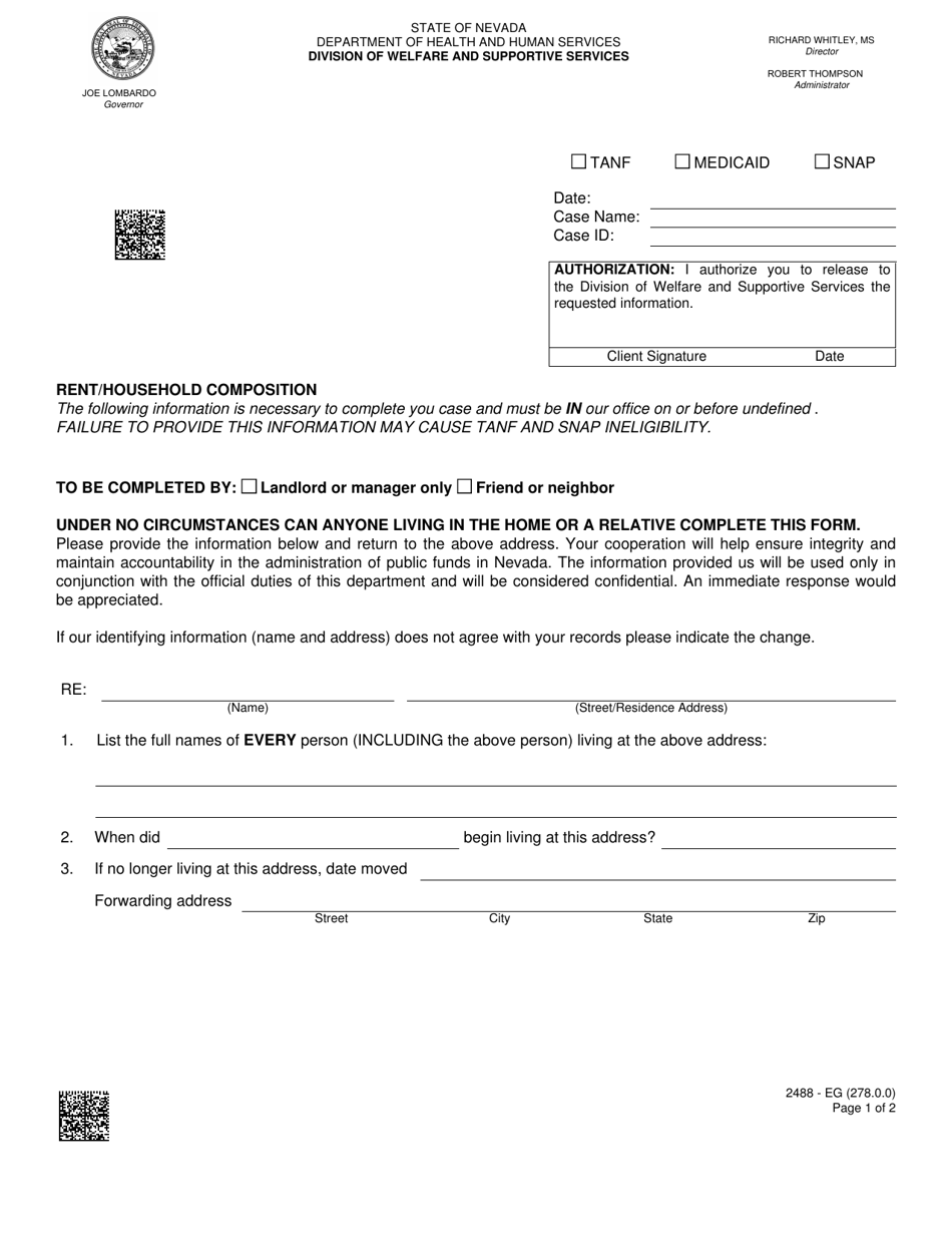 Form 2488-EG Rent / Household Composition - Nevada, Page 1