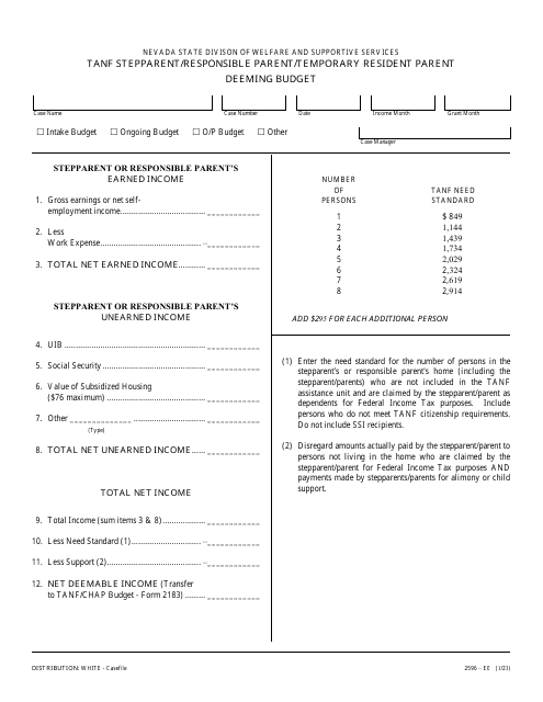 Form 2596-EE  Printable Pdf