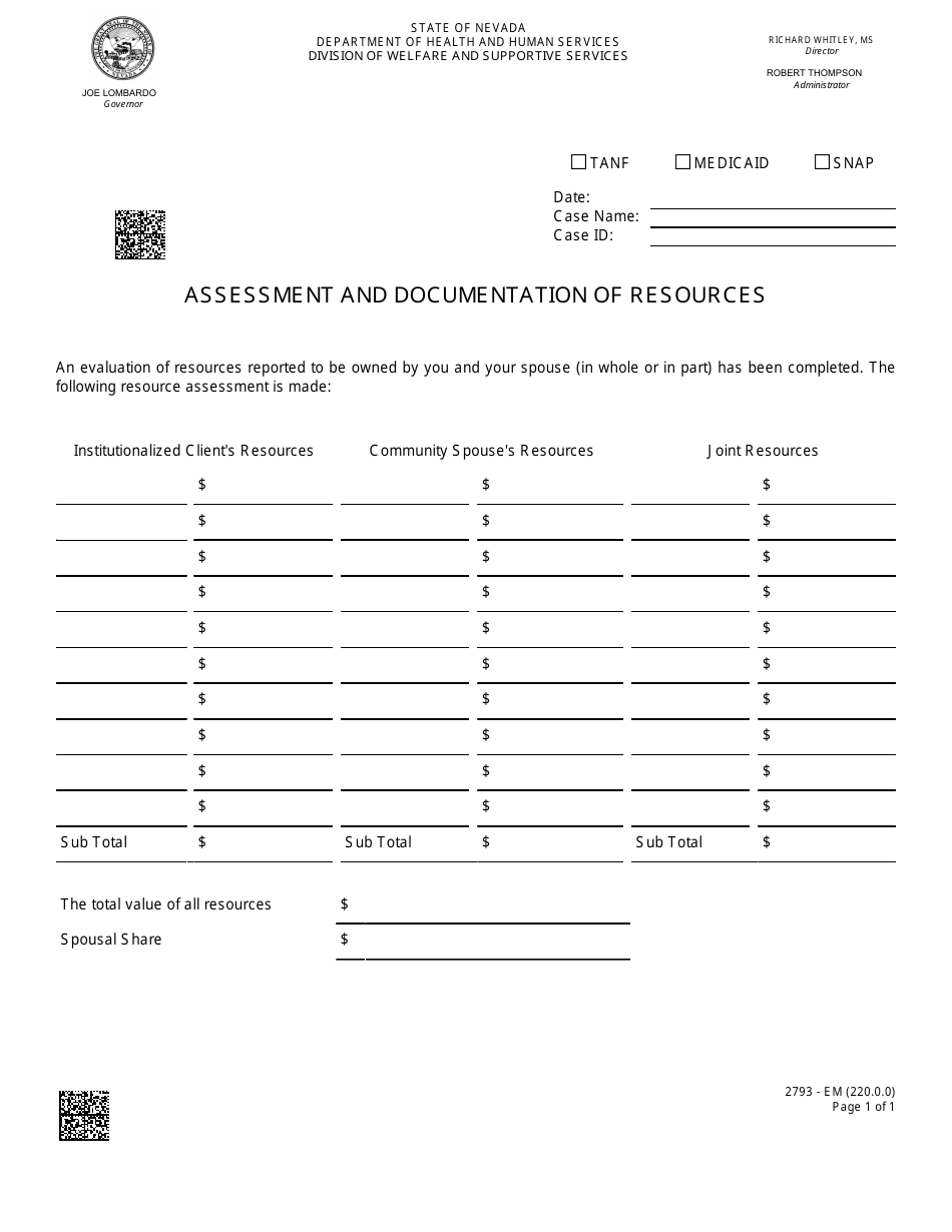 Form 2793-EM Assessment and Documentation of Resources - Nevada, Page 1