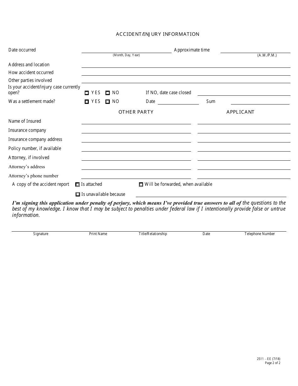 Form 2511-EE Medical / Insurance Subrogation - Nevada, Page 2