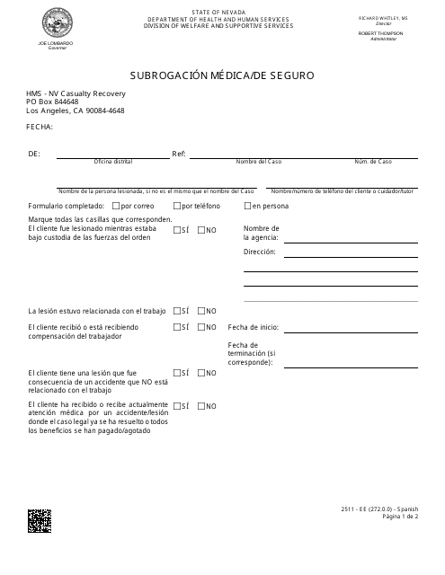 Formulario 2511-EES Subrogacion Medica/De Seguro - Nevada (Spanish)