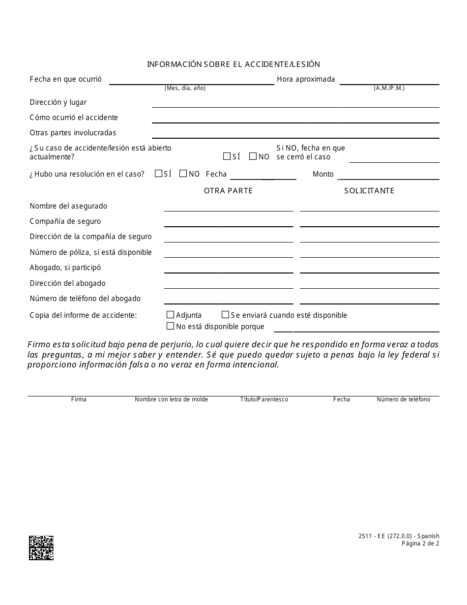 Formulario 2511-EES Subrogacion Medica / De Seguro - Nevada (Spanish), Page 2