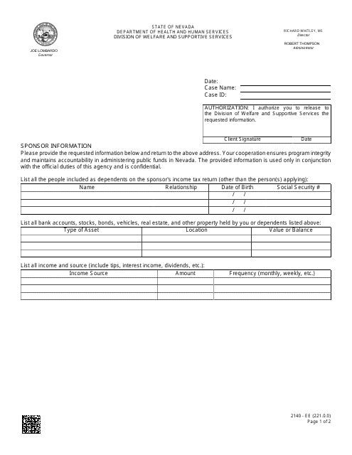 Form 2140-EE  Printable Pdf