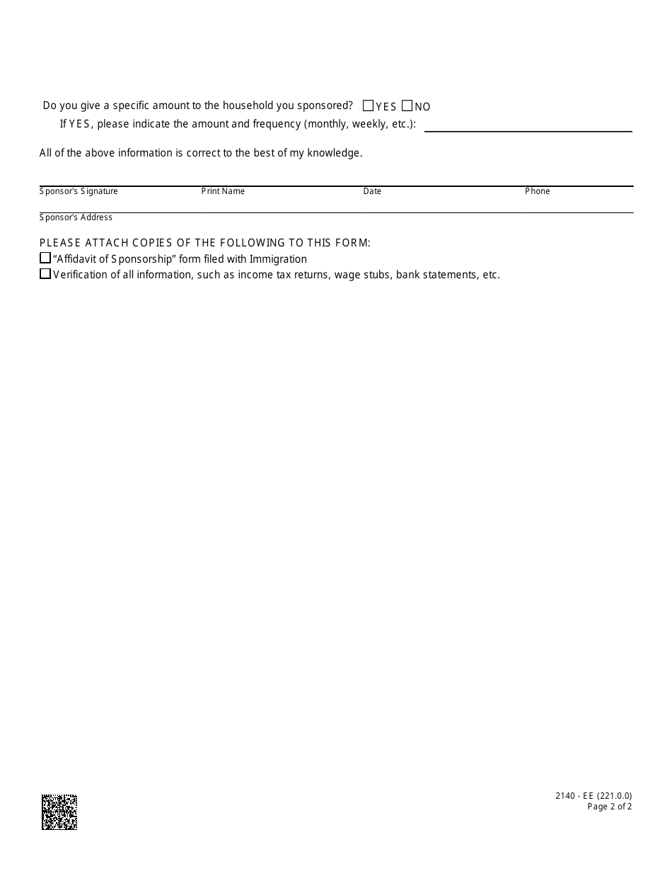 Form 2140-EE Sponsor Information - Nevada, Page 2