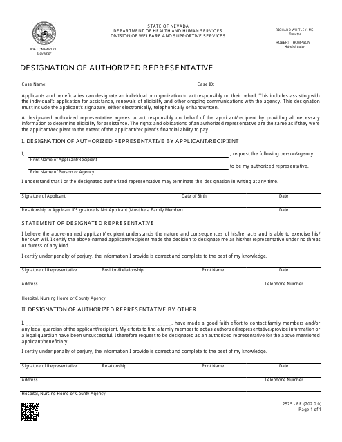 Form 2525-EE Designation of Authorized Representative - Nevada