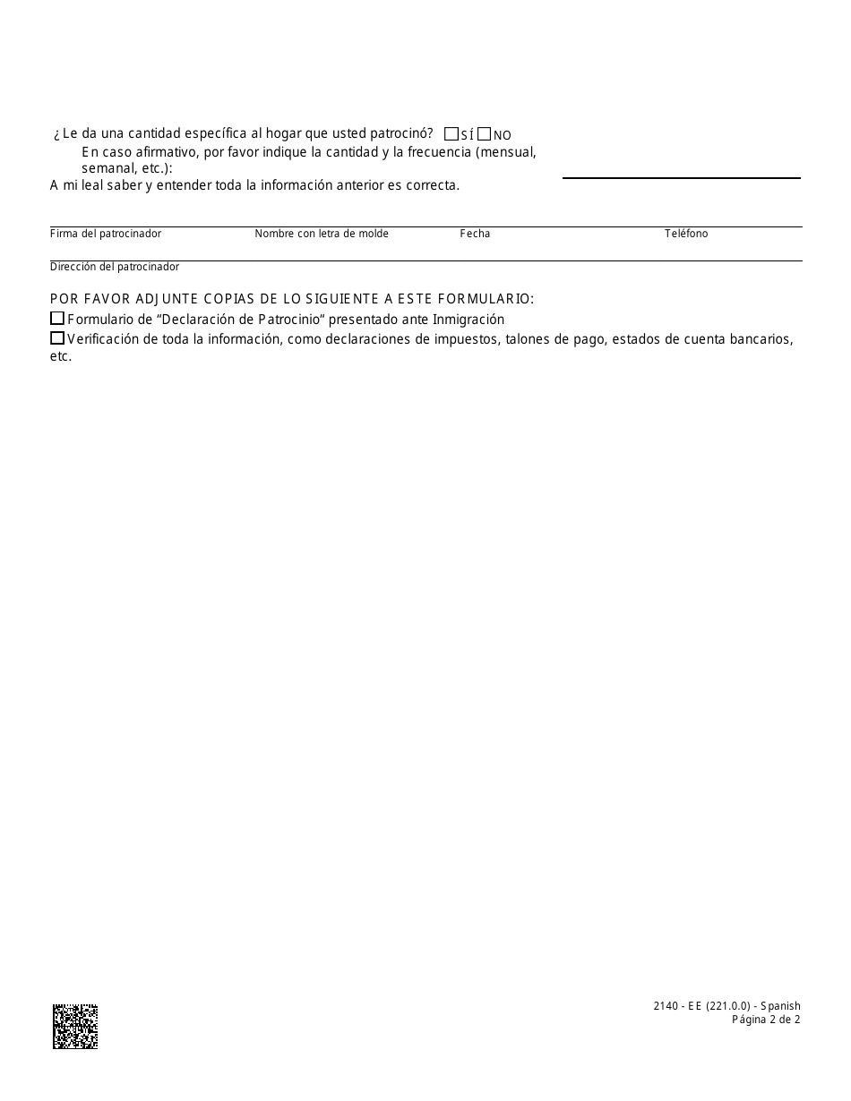 Formulario 2140-EES Informacion Del Patrocinador - Nevada (Spanish), Page 2