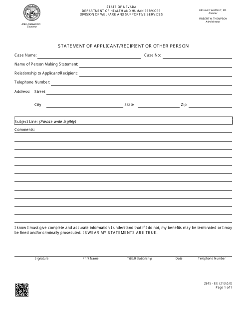 Form 2615-EE Statement of Applicant/Recipient or Other Person - Nevada
