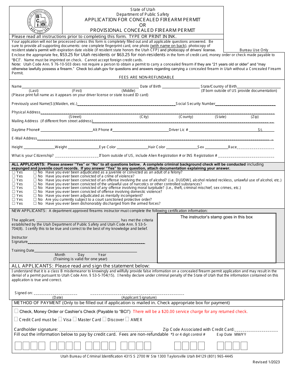 Application for Concealed Firearm Permit or Provisional Concealed Firearm Permit - Utah, Page 2