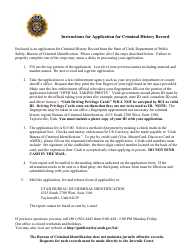 Application for Criminal History Record - Utah