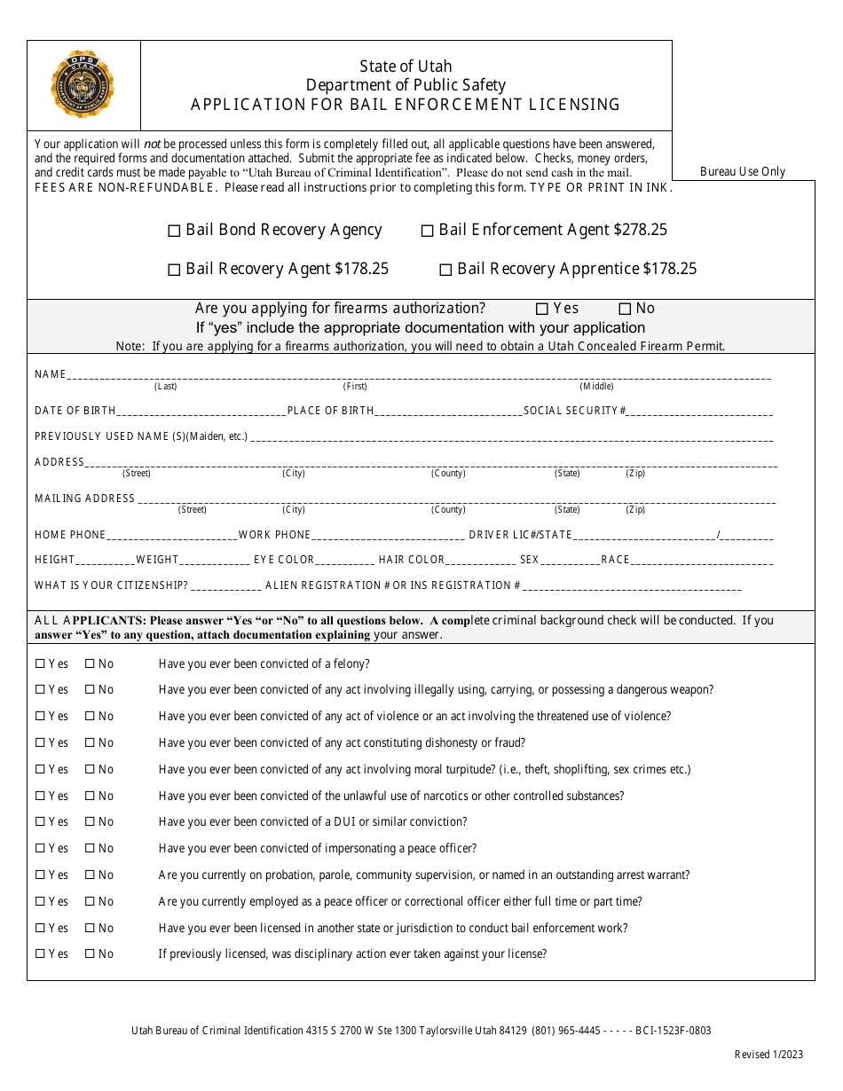Application for Bail Enforcement Licensing - Utah, Page 3