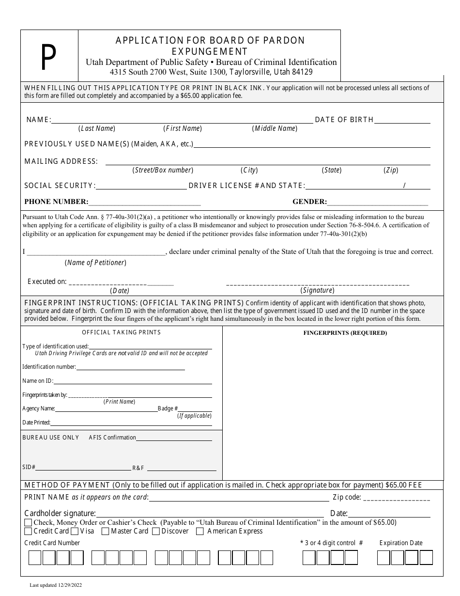 Application for Board of Pardon Expungement - Utah, Page 2
