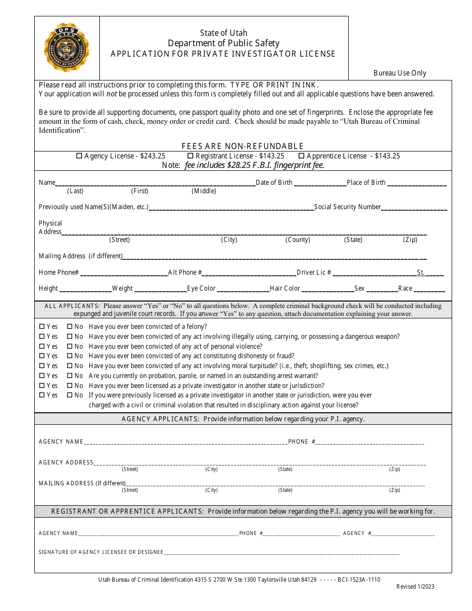 Application for Private Investigator License - Utah, Page 2