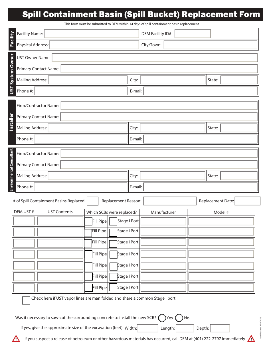 Spill Containment Basin (Spill Bucket) Replacement Form - Rhode Island, Page 2
